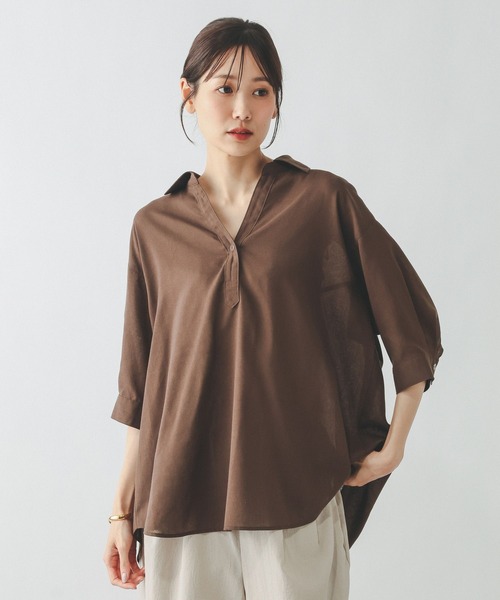 GLOBAL WORK(グローバルワーク)の「イージーケアリネンスキッパー5分袖/657938(シャツ/ブラウス・レディース・ブラウン/オフホワイト/サックスブルー/ブラック・LARGE/MEDIUM)」の18枚目の写真