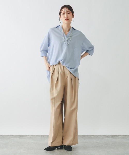 GLOBAL WORK(グローバルワーク)の「イージーケアリネンスキッパー5分袖/657938(シャツ/ブラウス・レディース・ブラウン/オフホワイト/サックスブルー/ブラック・LARGE/MEDIUM)」の21枚目の写真