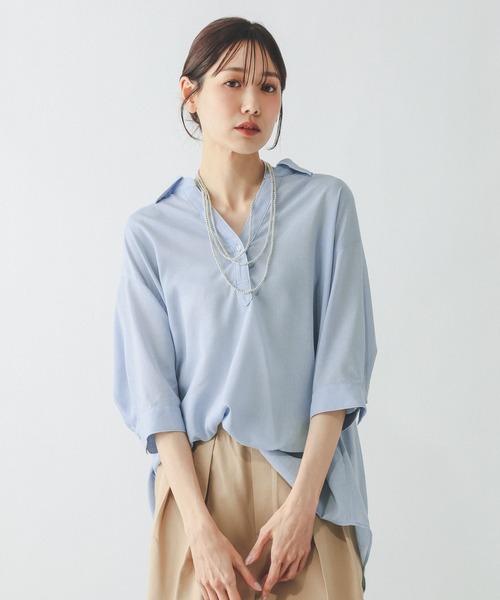 GLOBAL WORK(グローバルワーク)の「イージーケアリネンスキッパー5分袖/657938(シャツ/ブラウス・レディース・ブラウン/オフホワイト/サックスブルー/ブラック・LARGE/MEDIUM)」の22枚目の写真