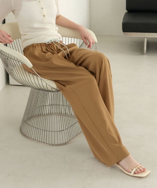 DONOBAN(ドノバン)の「ダブルウエストストレートパンツ(スラックス・レディース・ネイビー/ベージュ・MEDIUM/LONG/SHORT)」の1枚目の写真
