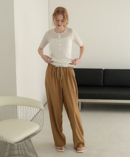 DONOBAN(ドノバン)の「ダブルウエストストレートパンツ(スラックス・レディース・ネイビー/ベージュ・MEDIUM/LONG/SHORT)」の13枚目の写真