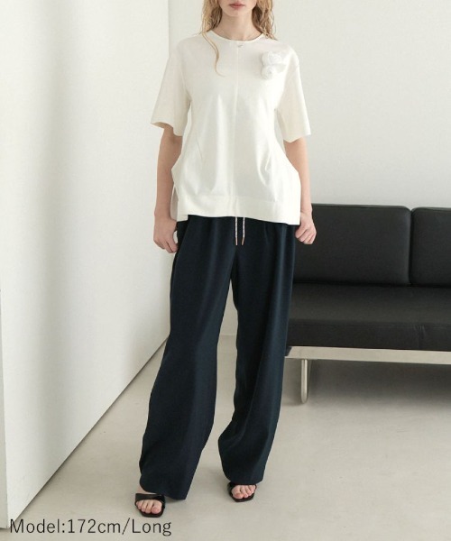DONOBAN(ドノバン)の「ダブルウエストストレートパンツ(スラックス・レディース・ネイビー/ベージュ・MEDIUM/LONG/SHORT)」の9枚目の写真
