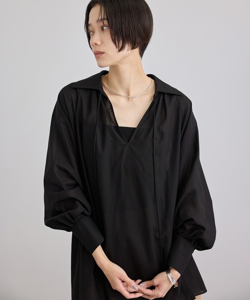 SALON adam et rope'(サロン アダム エ ロペ)の「シアーコットンヴィンテージブラウス(シャツ/ブラウス・レディース・キナリ/ピンク系その他/ブラック・FREE)」の3枚目の写真