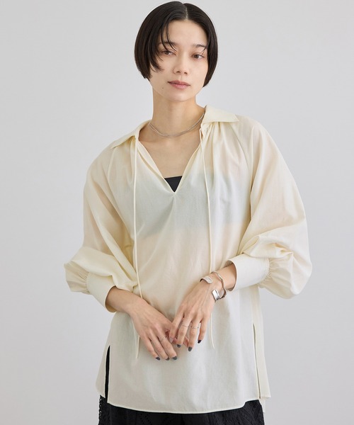 SALON adam et rope'(サロン アダム エ ロペ)の「シアーコットンヴィンテージブラウス(シャツ/ブラウス・レディース・キナリ/ピンク系その他/ブラック・FREE)」の4枚目の写真