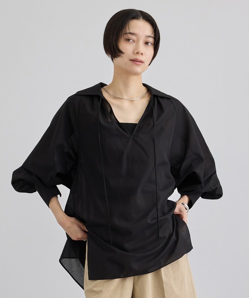 SALON adam et rope'(サロン アダム エ ロペ)の「シアーコットンヴィンテージブラウス(シャツ/ブラウス・レディース・キナリ/ピンク系その他/ブラック・FREE)」の5枚目の写真