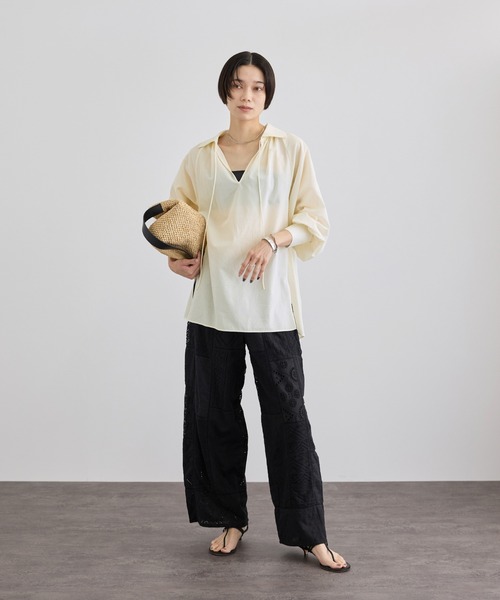 SALON adam et rope'(サロン アダム エ ロペ)の「シアーコットンヴィンテージブラウス(シャツ/ブラウス・レディース・キナリ/ピンク系その他/ブラック・FREE)」の8枚目の写真
