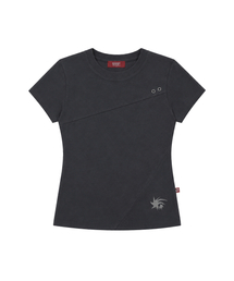 Crop Eyelet Cut-out T-shirts Charcoal