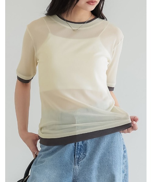 Re:EDIT（リエディ）の「パワーメッシュレイヤード風トップス（Tシャツ/カットソー・レディース・ブラック/ピンク/アイボリー・FREE）」の2枚目の写真