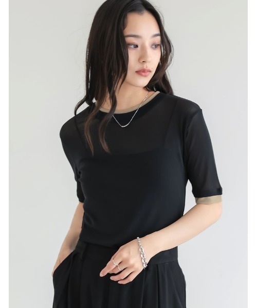 Re:EDIT（リエディ）の「パワーメッシュレイヤード風トップス（Tシャツ/カットソー・レディース・ブラック/ピンク/アイボリー・FREE）」の5枚目の写真