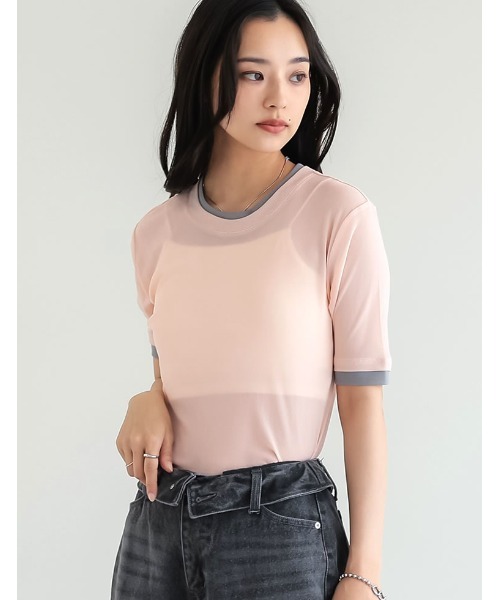 Re:EDIT（リエディ）の「パワーメッシュレイヤード風トップス（Tシャツ/カットソー・レディース・ブラック/ピンク/アイボリー・FREE）」の11枚目の写真