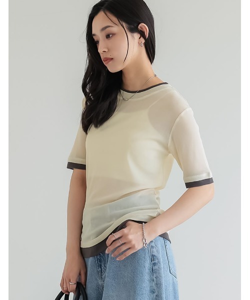 Re:EDIT（リエディ）の「パワーメッシュレイヤード風トップス（Tシャツ/カットソー・レディース・ブラック/ピンク/アイボリー・FREE）」の13枚目の写真
