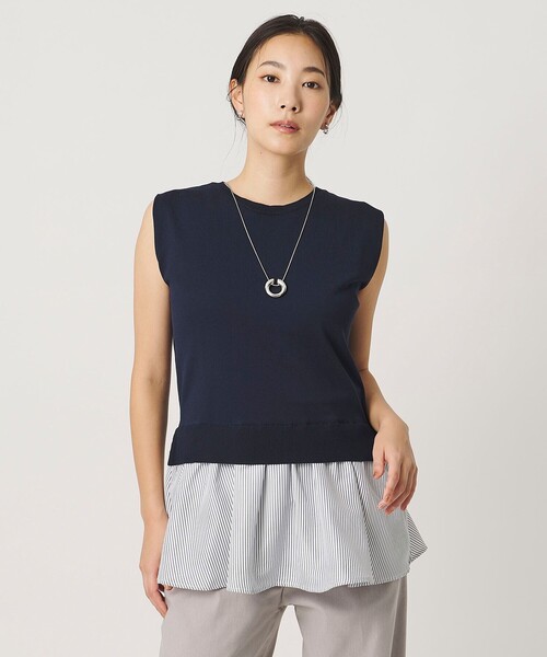 A DAY IN THE LIFE UNITED ARROWS(アデイインザライフユナイテッドアローズ)の「コンビ ペプラム ノースリーブニット ‐ウォッシャブル‐<A DAY IN THE LIFE>(ニット/セーター・レディース・ライトグレー/ブラック/ネイビー・FREE)」の3枚目の写真