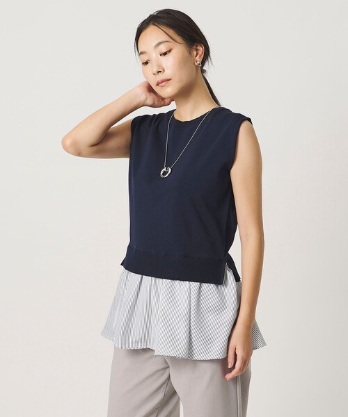 A DAY IN THE LIFE UNITED ARROWS(アデイインザライフユナイテッドアローズ)の「コンビ ペプラム ノースリーブニット ‐ウォッシャブル‐<A DAY IN THE LIFE>(ニット/セーター・レディース・ライトグレー/ブラック/ネイビー・FREE)」の4枚目の写真