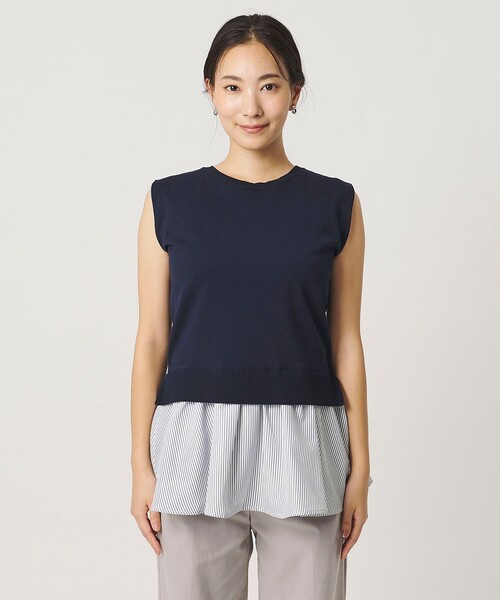 A DAY IN THE LIFE UNITED ARROWS(アデイインザライフユナイテッドアローズ)の「コンビ ペプラム ノースリーブニット ‐ウォッシャブル‐<A DAY IN THE LIFE>(ニット/セーター・レディース・ライトグレー/ブラック/ネイビー・FREE)」の6枚目の写真