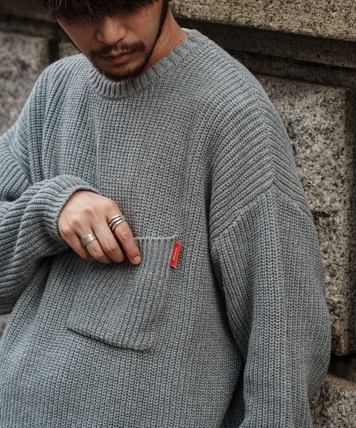 Leyline（レイライン）の「【Leyline】pocket sweater（ニット/セーター・メンズ・グレー/ブルー・MEDIUM/LARGE）」の4枚目の写真