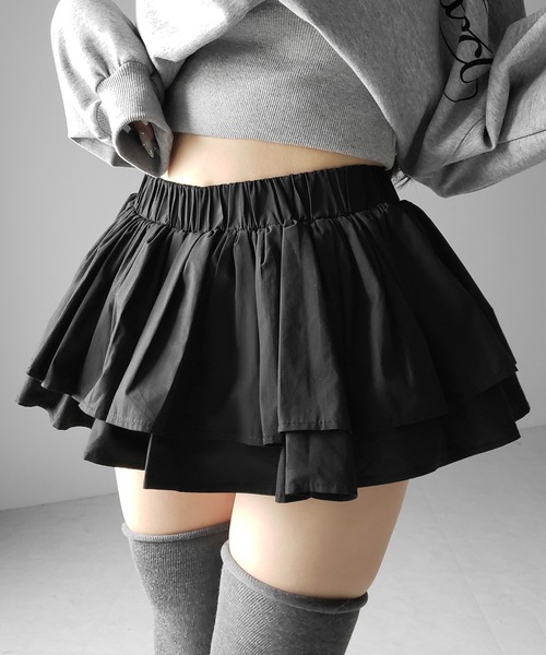 me+em select(ミームセレクト)の「【 インパン裏地付 】ボリュームフレアコットンミニスカート / volume flare cotton mini skirt(スカート・レディース・ホワイト/ブラック・FREE)」の1枚目の写真