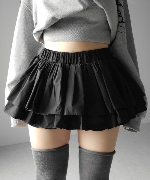 me+em select(ミームセレクト)の「【 インパン裏地付 】ボリュームフレアコットンミニスカート / volume flare cotton mini skirt(スカート・レディース・ホワイト/ブラック・FREE)」の6枚目の写真