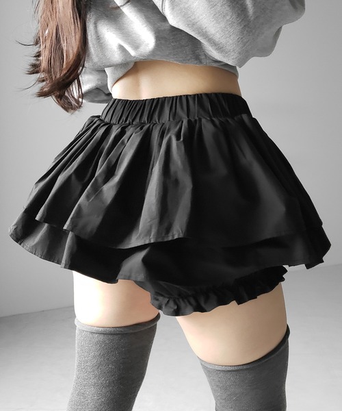 me+em select(ミームセレクト)の「【 インパン裏地付 】ボリュームフレアコットンミニスカート / volume flare cotton mini skirt(スカート・レディース・ホワイト/ブラック・FREE)」の7枚目の写真