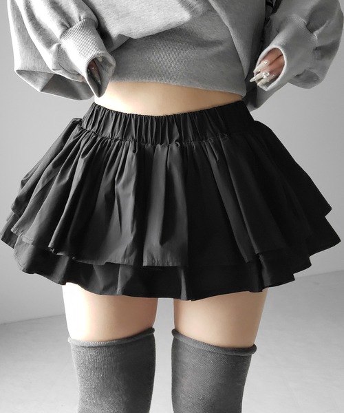 me+em select(ミームセレクト)の「【 インパン裏地付 】ボリュームフレアコットンミニスカート / volume flare cotton mini skirt(スカート・レディース・ホワイト/ブラック・FREE)」の8枚目の写真