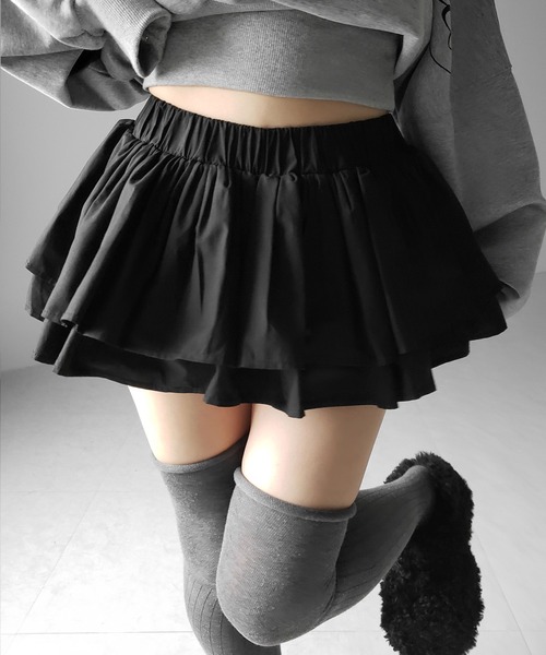 me+em select(ミームセレクト)の「【 インパン裏地付 】ボリュームフレアコットンミニスカート / volume flare cotton mini skirt(スカート・レディース・ホワイト/ブラック・FREE)」の9枚目の写真