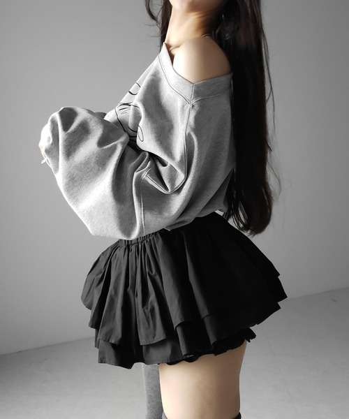 me+em select(ミームセレクト)の「【 インパン裏地付 】ボリュームフレアコットンミニスカート / volume flare cotton mini skirt(スカート・レディース・ホワイト/ブラック・FREE)」の10枚目の写真