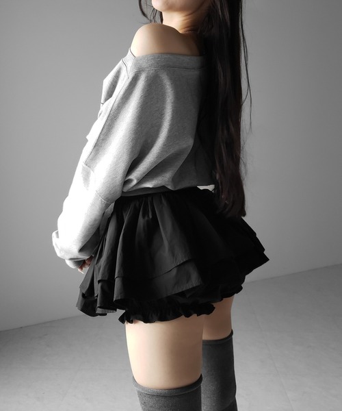 me+em select(ミームセレクト)の「【 インパン裏地付 】ボリュームフレアコットンミニスカート / volume flare cotton mini skirt(スカート・レディース・ホワイト/ブラック・FREE)」の12枚目の写真