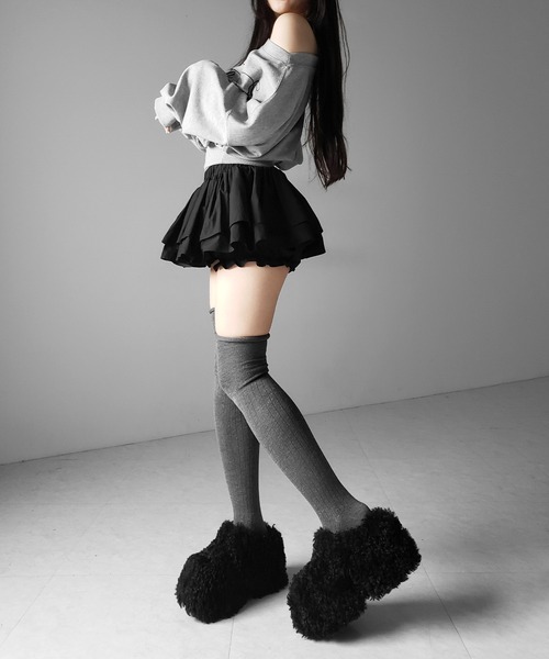 me+em select(ミームセレクト)の「【 インパン裏地付 】ボリュームフレアコットンミニスカート / volume flare cotton mini skirt(スカート・レディース・ホワイト/ブラック・FREE)」の16枚目の写真