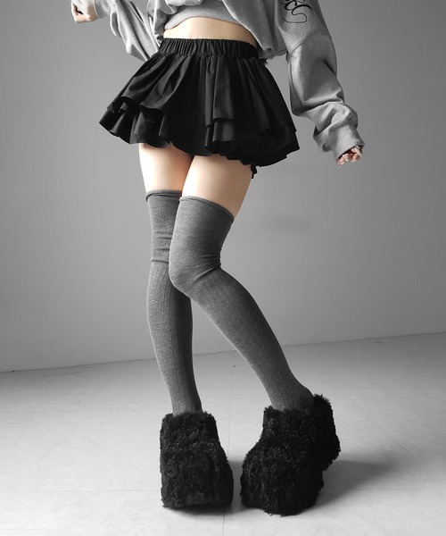 me+em select(ミームセレクト)の「【 インパン裏地付 】ボリュームフレアコットンミニスカート / volume flare cotton mini skirt(スカート・レディース・ホワイト/ブラック・FREE)」の22枚目の写真