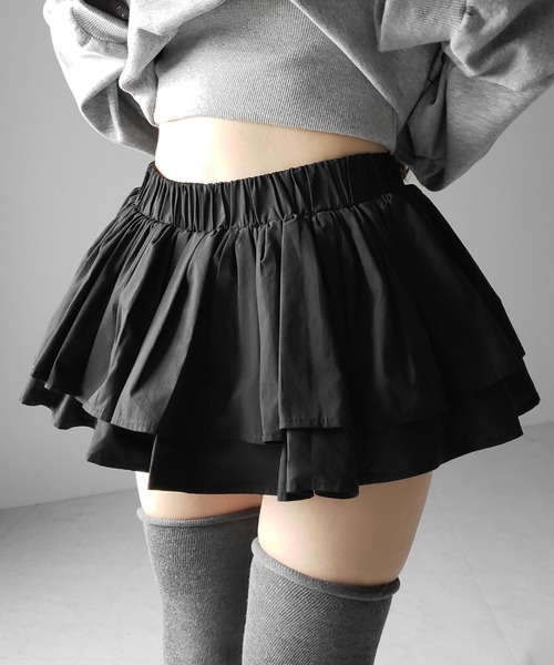 me+em select(ミームセレクト)の「【 インパン裏地付 】ボリュームフレアコットンミニスカート / volume flare cotton mini skirt(スカート・レディース・ホワイト/ブラック・FREE)」の5枚目の写真