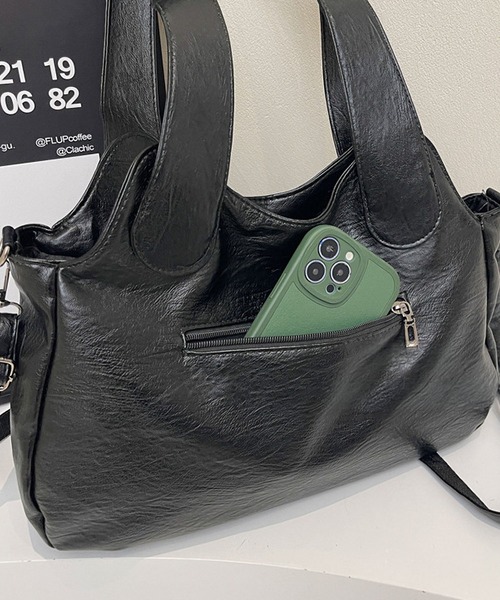 LA VORAGINE（ラ ヴォラジネ）の「個性的 おしゃれ ジップポケットトートバッグ 通勤 大容量 ショルダーバッグ（トートバッグ・レディース・Black/BROWN・FREE）」の4枚目の写真