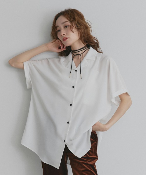 ad thie（アドティエ）の「ジョーゼットオープンカラー シャツ（シャツ/ブラウス・レディース・ライトブルー/チャコール/オフホワイト/ブラック・FREE）」の5枚目の写真
