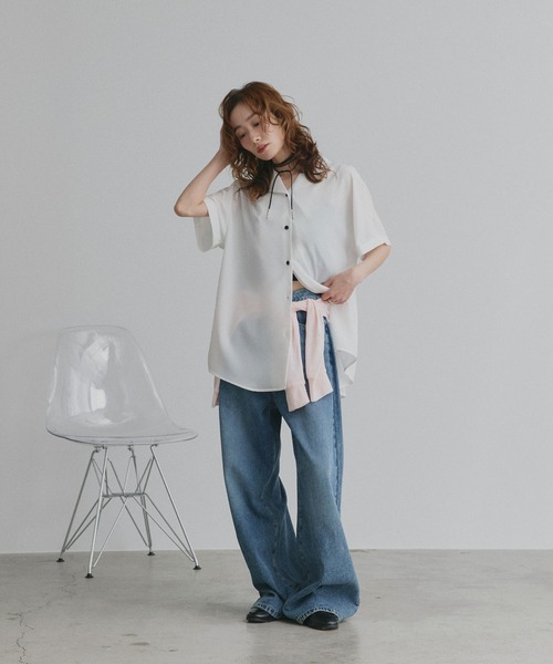 ad thie（アドティエ）の「ジョーゼットオープンカラー シャツ（シャツ/ブラウス・レディース・ライトブルー/チャコール/オフホワイト/ブラック・FREE）」の6枚目の写真