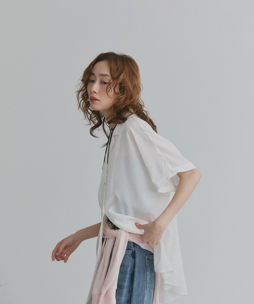 ad thie（アドティエ）の「ジョーゼットオープンカラー シャツ（シャツ/ブラウス・レディース・ライトブルー/チャコール/オフホワイト/ブラック・FREE）」の9枚目の写真