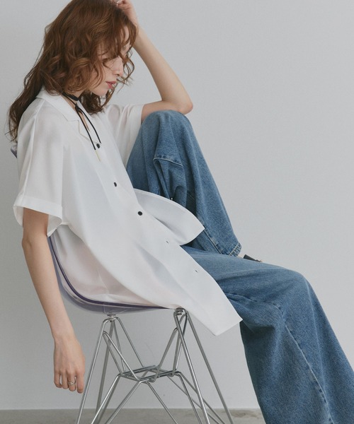 ad thie（アドティエ）の「ジョーゼットオープンカラー シャツ（シャツ/ブラウス・レディース・ライトブルー/チャコール/オフホワイト/ブラック・FREE）」の10枚目の写真