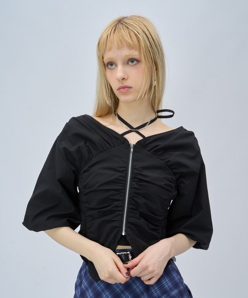 HARE(ハレ)の「ZIPショートVブラウス(HARE)(シャツ/ブラウス・レディース・ネイビー/ブラック・FREE)」の15枚目の写真