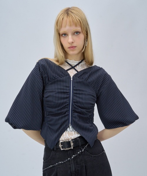 HARE(ハレ)の「ZIPショートVブラウス(HARE)(シャツ/ブラウス・レディース・ネイビー/ブラック・FREE)」の19枚目の写真