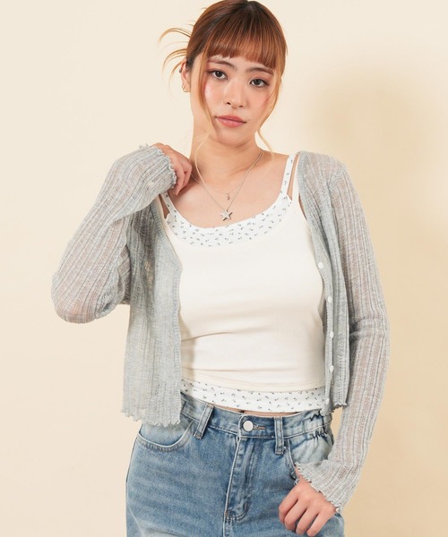 anap mimpi（アナップミンピ）の「シアーニットカーディガン（カーディガン/ボレロ・レディース・グレー/ブラック・F）」の2枚目の写真