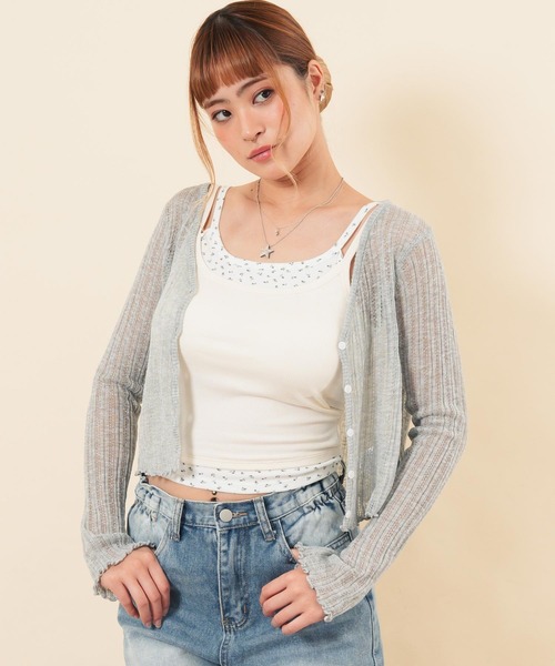 anap mimpi（アナップミンピ）の「シアーニットカーディガン（カーディガン/ボレロ・レディース・グレー/ブラック・F）」の5枚目の写真