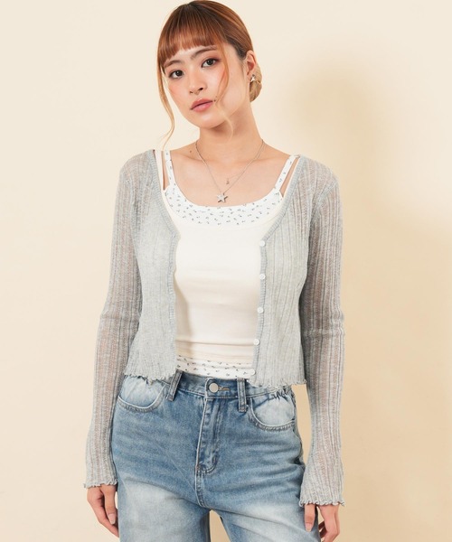 anap mimpi（アナップミンピ）の「シアーニットカーディガン（カーディガン/ボレロ・レディース・グレー/ブラック・F）」の4枚目の写真