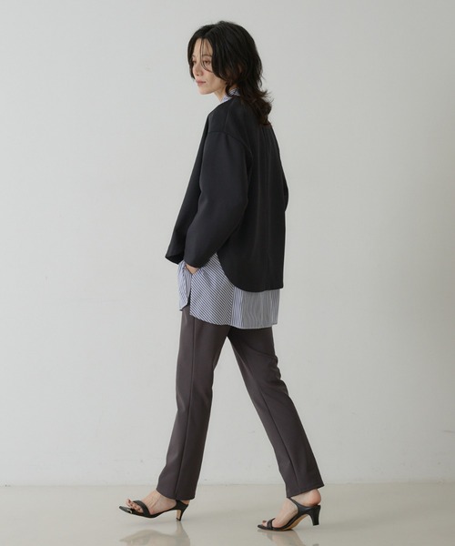 qualite(カリテ)の「ストライプスタンドカラーシャツ(シャツ/ブラウス・レディース・ネイビー/ブラウン/ベージュ・フリー)」の8枚目の写真