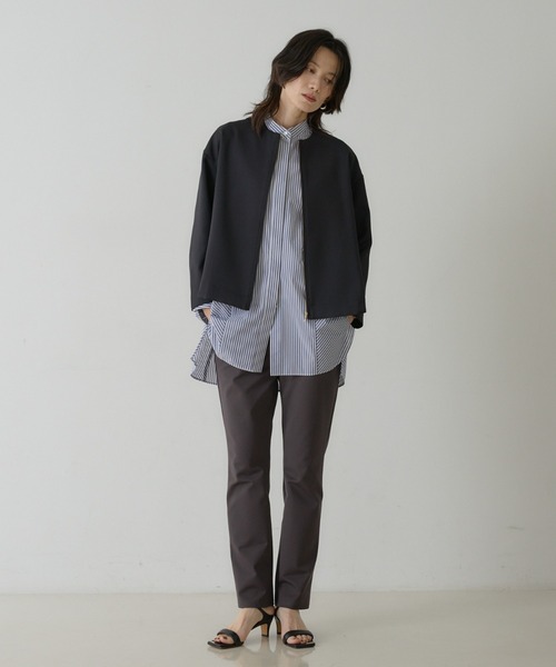 qualite(カリテ)の「ストライプスタンドカラーシャツ(シャツ/ブラウス・レディース・ネイビー/ブラウン/ベージュ・フリー)」の9枚目の写真