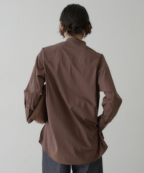 qualite(カリテ)の「ストライプスタンドカラーシャツ(シャツ/ブラウス・レディース・ネイビー/ブラウン/ベージュ・フリー)」の22枚目の写真