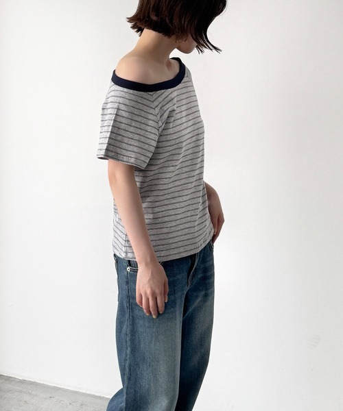 CANAL JEAN(キャナルジーン)の「El mar リンガーボーダーオフショルTシャツ(Tシャツ/カットソー・レディース・ヘザーグレー/アイボリー/ブラック・ONE SIZE)」の6枚目の写真