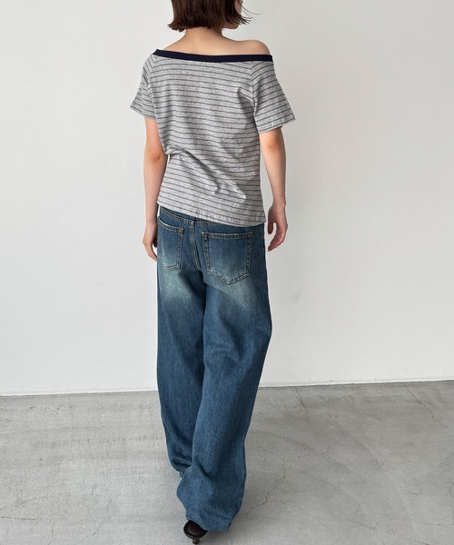 CANAL JEAN(キャナルジーン)の「El mar リンガーボーダーオフショルTシャツ(Tシャツ/カットソー・レディース・ヘザーグレー/アイボリー/ブラック・ONE SIZE)」の7枚目の写真