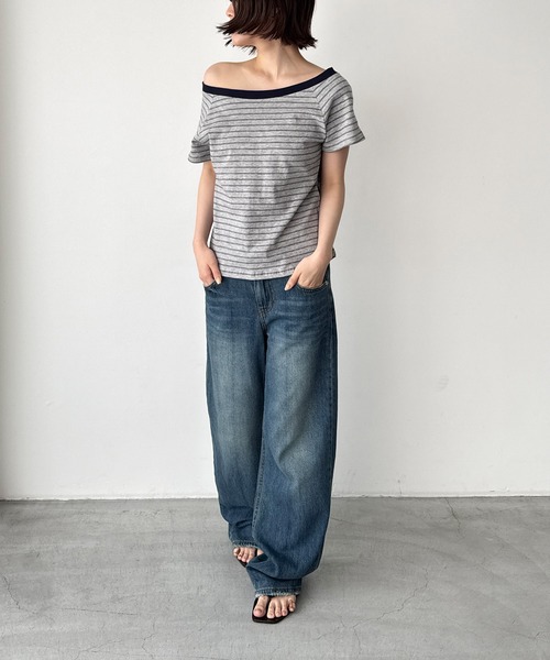 CANAL JEAN(キャナルジーン)の「El mar リンガーボーダーオフショルTシャツ(Tシャツ/カットソー・レディース・ヘザーグレー/アイボリー/ブラック・ONE SIZE)」の14枚目の写真