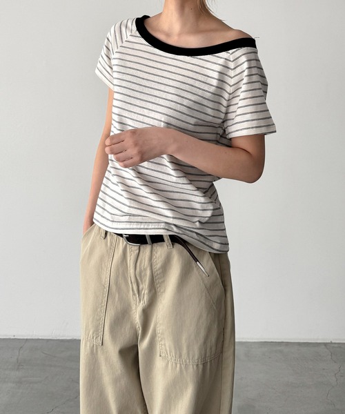 CANAL JEAN(キャナルジーン)の「El mar リンガーボーダーオフショルTシャツ(Tシャツ/カットソー・レディース・ヘザーグレー/アイボリー/ブラック・ONE SIZE)」の11枚目の写真