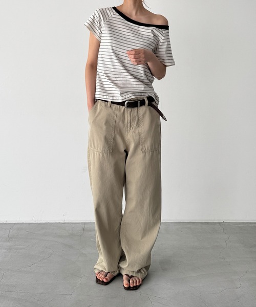 CANAL JEAN(キャナルジーン)の「El mar リンガーボーダーオフショルTシャツ(Tシャツ/カットソー・レディース・ヘザーグレー/アイボリー/ブラック・ONE SIZE)」の5枚目の写真