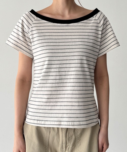 CANAL JEAN(キャナルジーン)の「El mar リンガーボーダーオフショルTシャツ(Tシャツ/カットソー・レディース・ヘザーグレー/アイボリー/ブラック・ONE SIZE)」の15枚目の写真