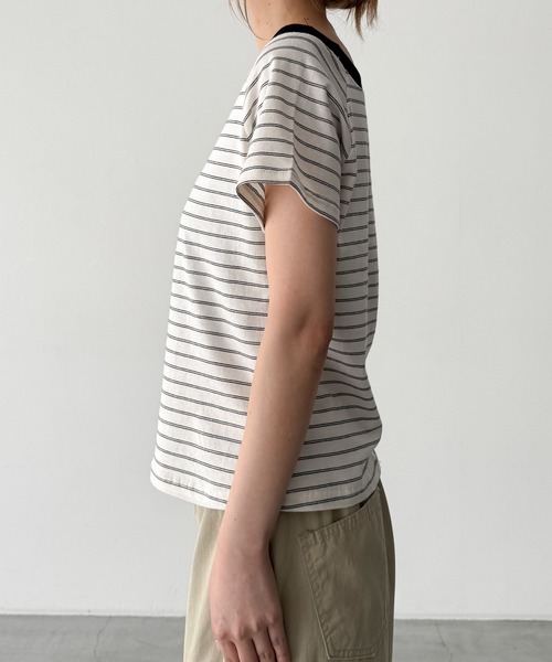 CANAL JEAN(キャナルジーン)の「El mar リンガーボーダーオフショルTシャツ(Tシャツ/カットソー・レディース・ヘザーグレー/アイボリー/ブラック・ONE SIZE)」の16枚目の写真