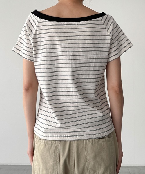 CANAL JEAN(キャナルジーン)の「El mar リンガーボーダーオフショルTシャツ(Tシャツ/カットソー・レディース・ヘザーグレー/アイボリー/ブラック・ONE SIZE)」の17枚目の写真